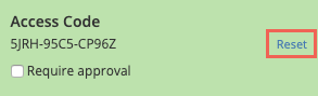 Click Reset on the Members page to reset a courses Access Code.