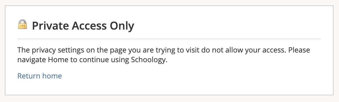 Private Access Only message displayed to parents who try to access a prohibited course. 
