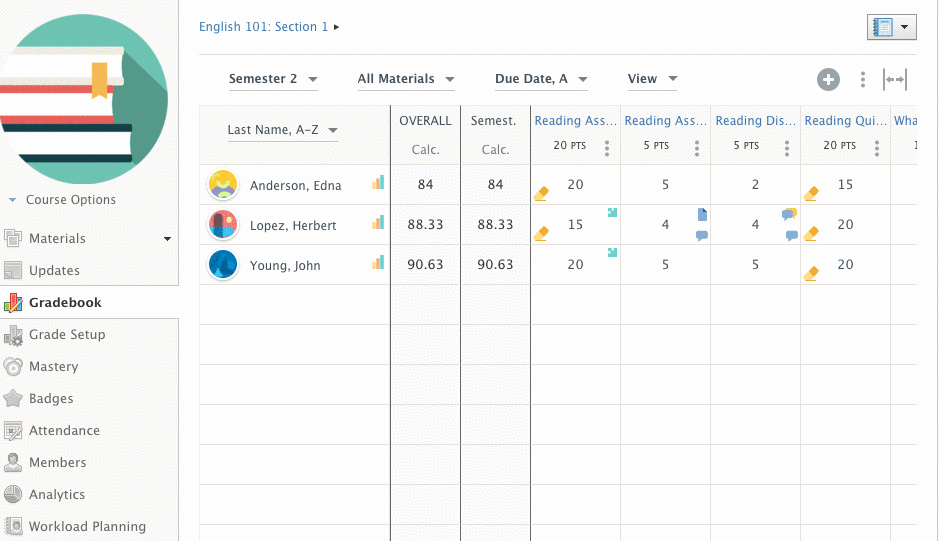 Switch back and forth between courses.