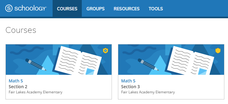 Image of course sections with different shield icons.