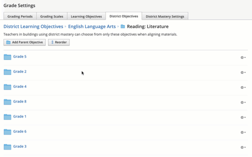 Animation of the process to reorder Learning Objectives.