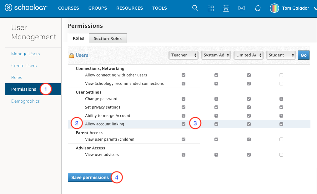 Steps to allow Account Linking permissions.