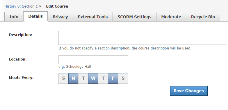Monday, Wednesday, and Friday are selected to show that this course meets on those three days.